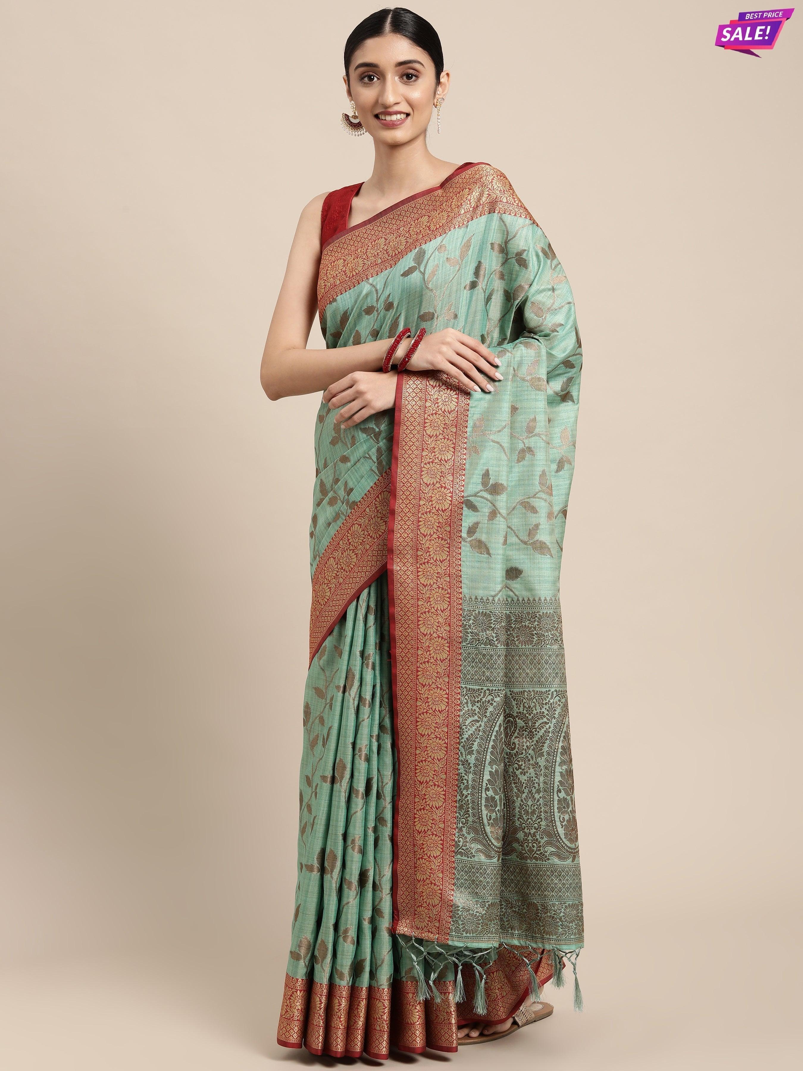 Woven Banarasi Organza Saree (Light Blue) - Griiham