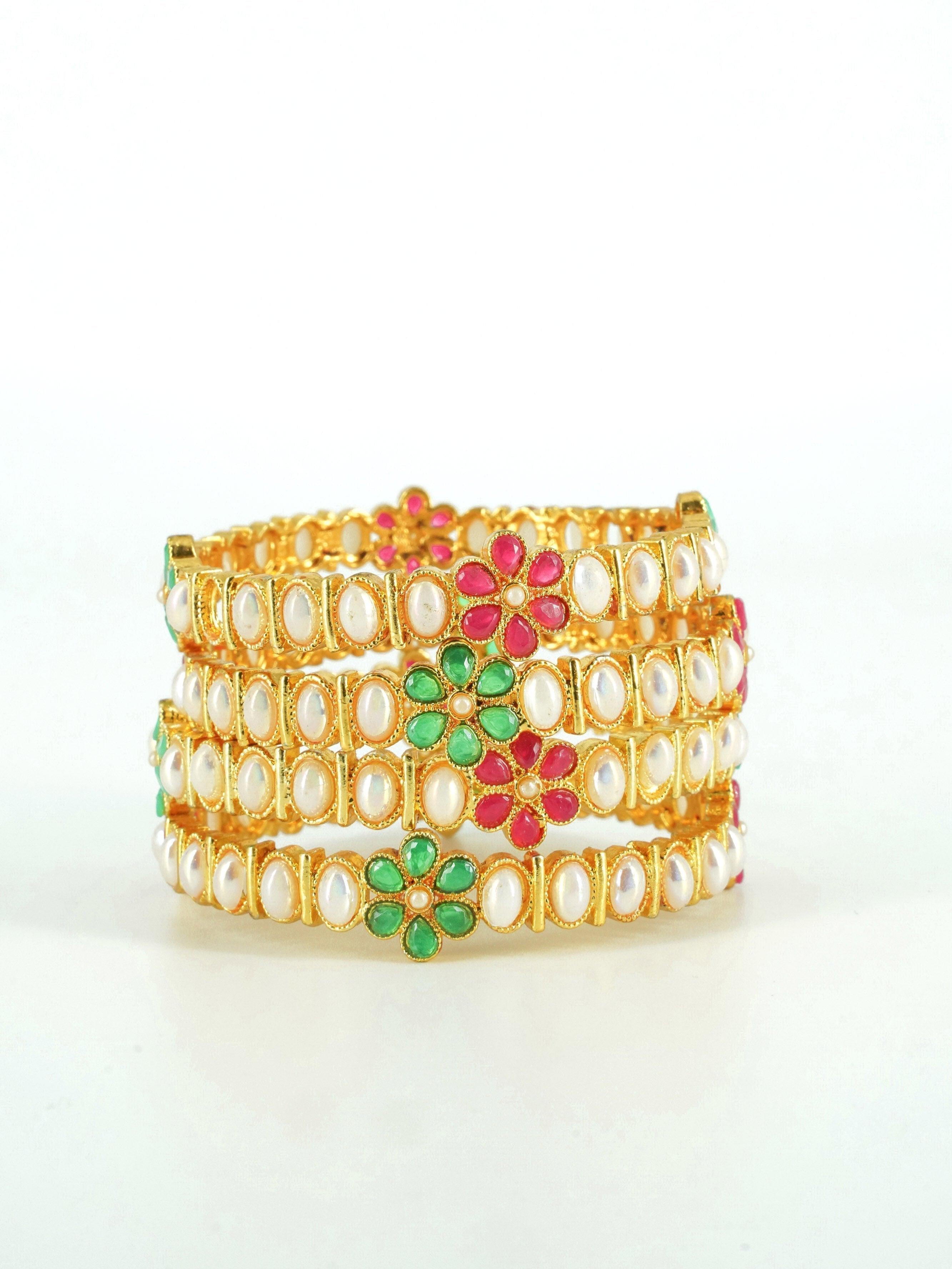 gold plating Pearl mutlicolor set of 4 bangles 8756A - Griiham