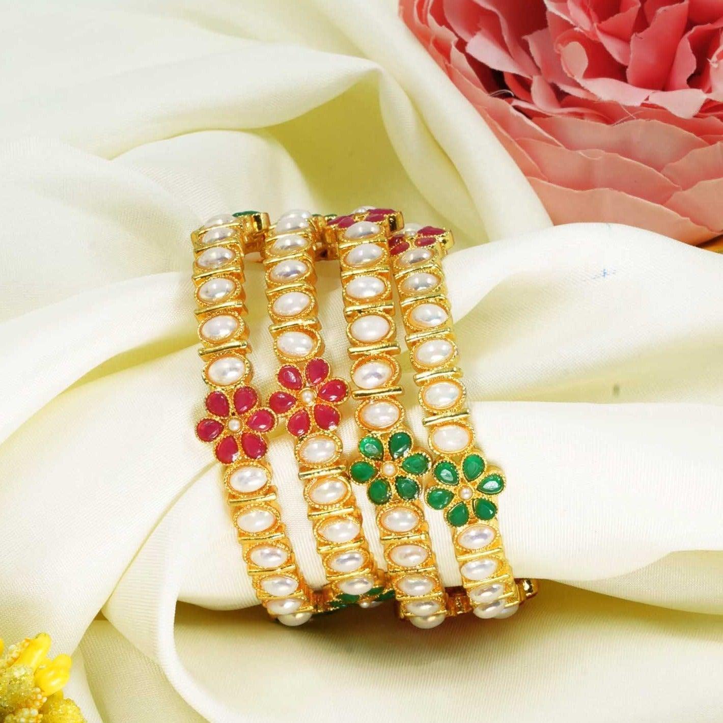 gold plating Pearl mutlicolor set of 4 bangles 8756A - Griiham