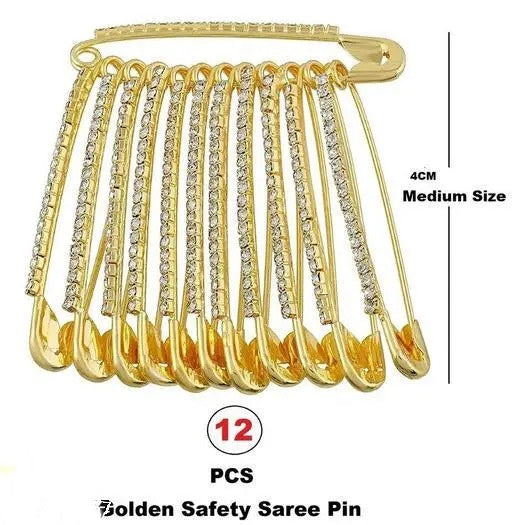 Gold Stainless Steel Saree Pin Women  (Pack-12)