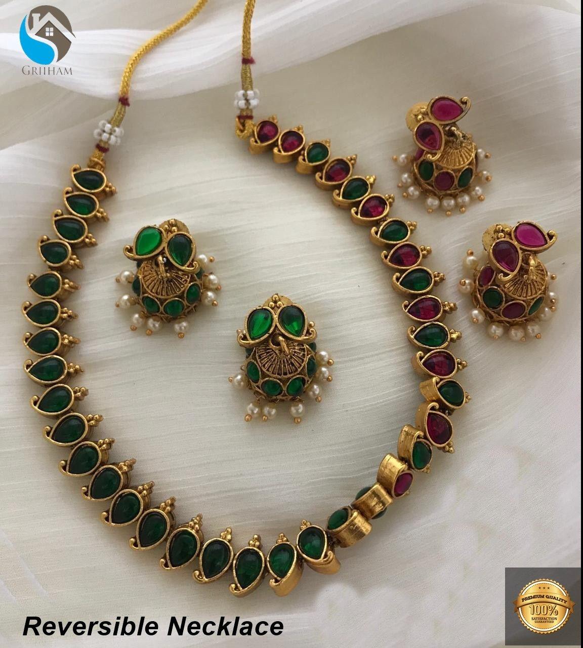 Latest Trending Design Reversible necklace Red Green Stones 5260N