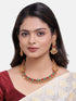 Premium Gold Finish Trending design Short Laxmi Necklace Set with Multi Colour Stones studded 4912N